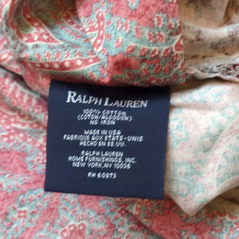 Ralph Lauren Meredith Pillow Sham Pair (2) & 1 Bolster Pillow - Red Blue Paisley